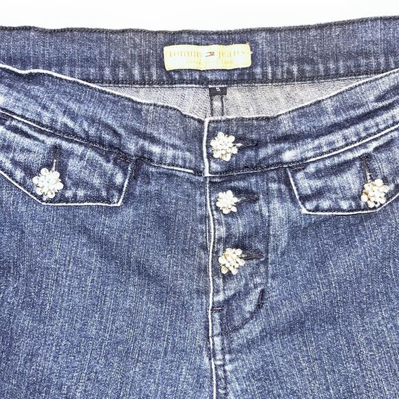 Vintage Y2K Tommy Hilfiger Low Rise Flare Rhinestone Jeans Size 5 Button Fly - Picture 4 of 7